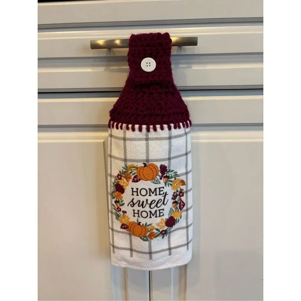 Crochet Top Kitchen Towel- Home Sweet Home (wine topper)
